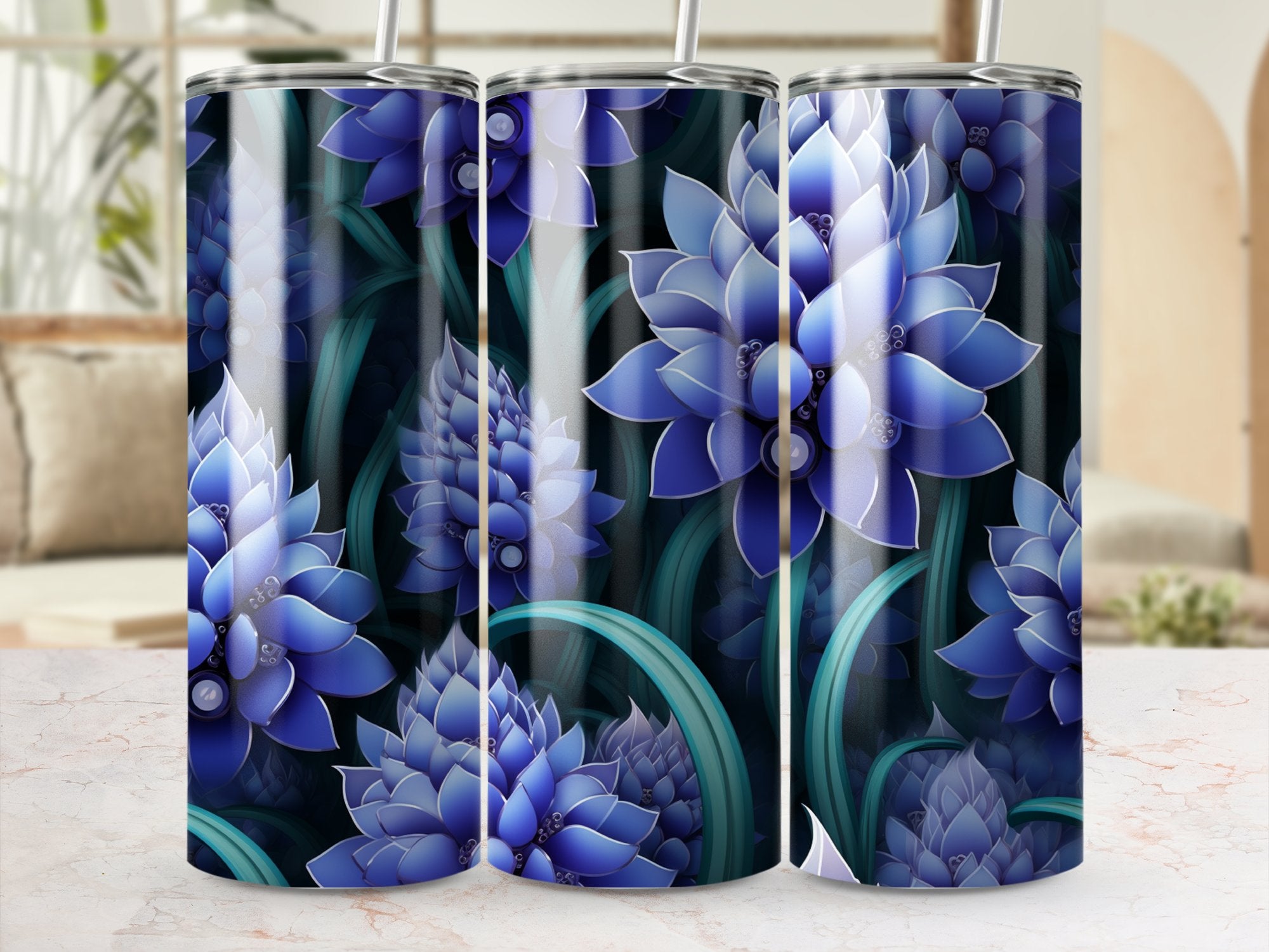 3d Muscari Flower 20 oz Skinny Tumbler Wrap Sublimation Design, Seamle | 3d Muscari Flower 20 oz Skinny Tumbler Wrap Sublimation Design, Seamless, Straight