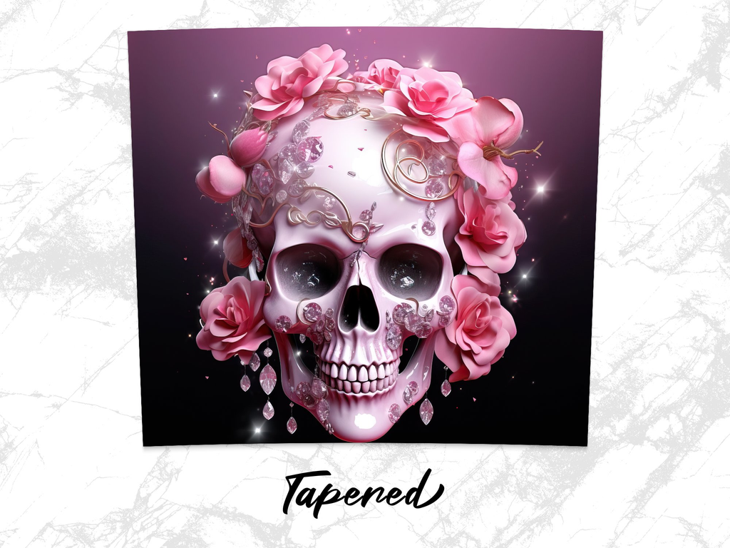 3d Skull With Pink Flowers 20 oz Skinny Tumbler Wrap Sublimation Desig | Pink Flowers 20 oz Skinny Tumbler Wrap Sublimation Design, Straight