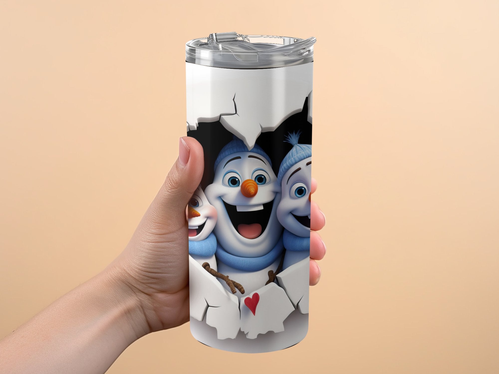 3 Snowmen Peeking Through Cracked Wall Tumbler Wrap |  20 oz Skinny Tu | 20 oz Skinny Tumbler Wrap