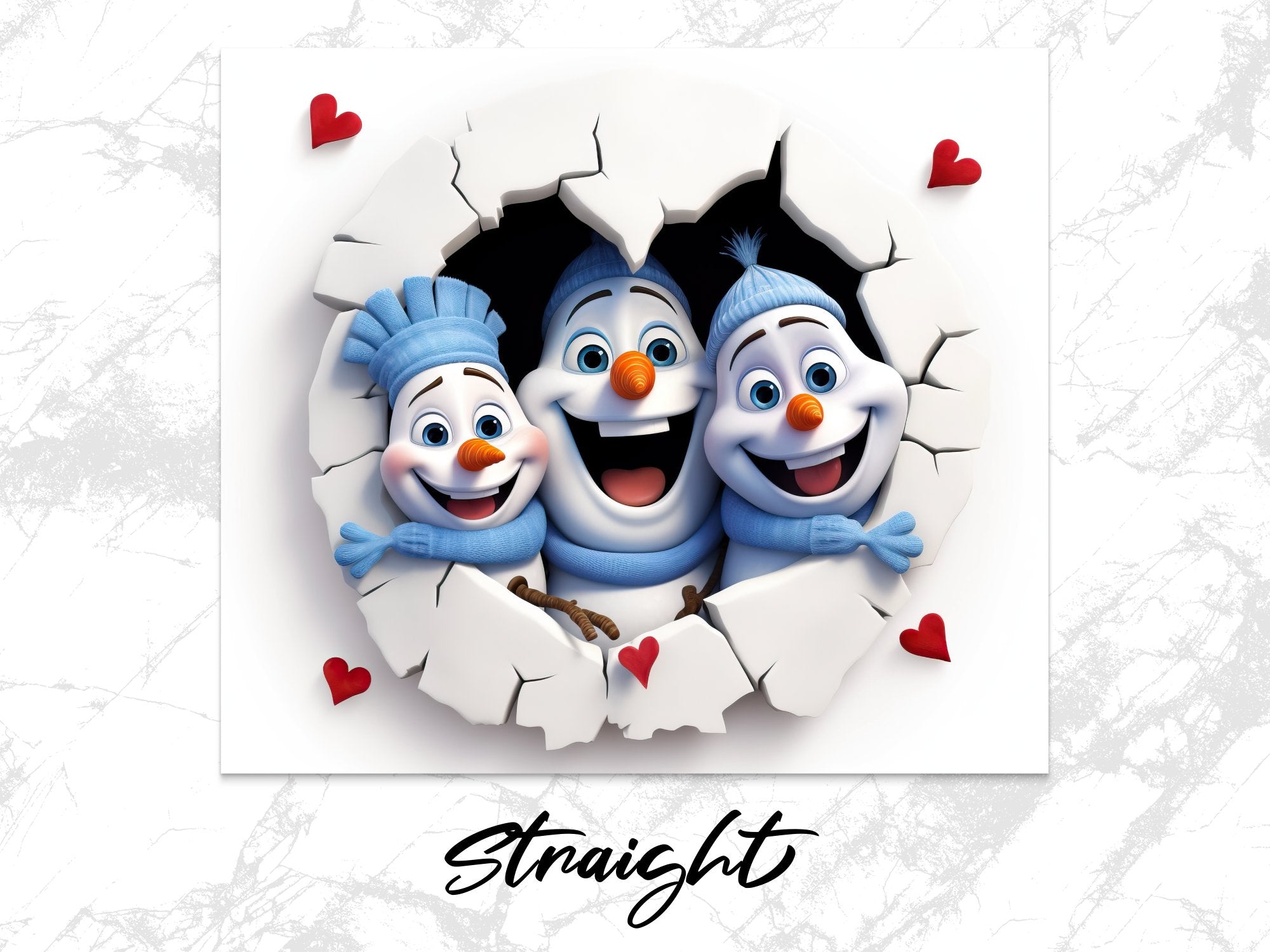 3 Snowmen Peeking Through Cracked Wall Tumbler Wrap |  20 oz Skinny Tu | 20 oz Skinny Tumbler Wrap