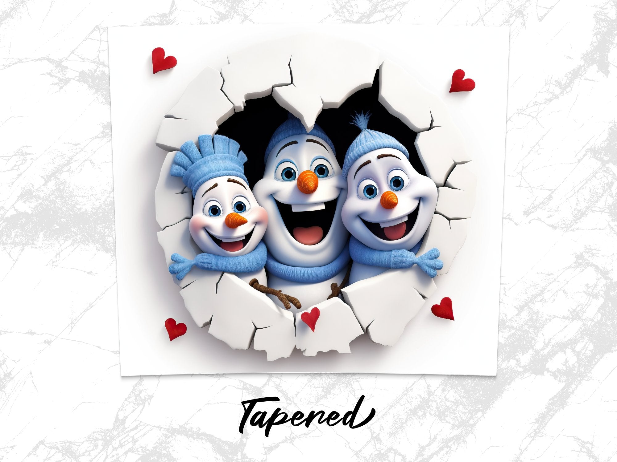 3 Snowmen Peeking Through Cracked Wall Tumbler Wrap |  20 oz Skinny Tu | 20 oz Skinny Tumbler Wrap