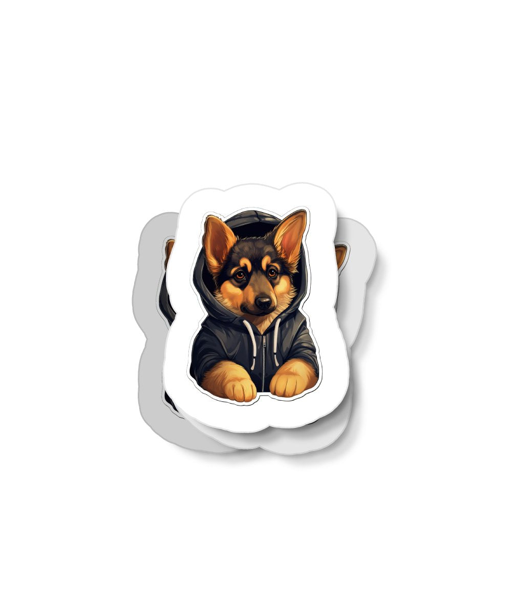 Cute Sticker German Shepherd Puppy Wearing a Hoodie - Gabe Atkins Designs