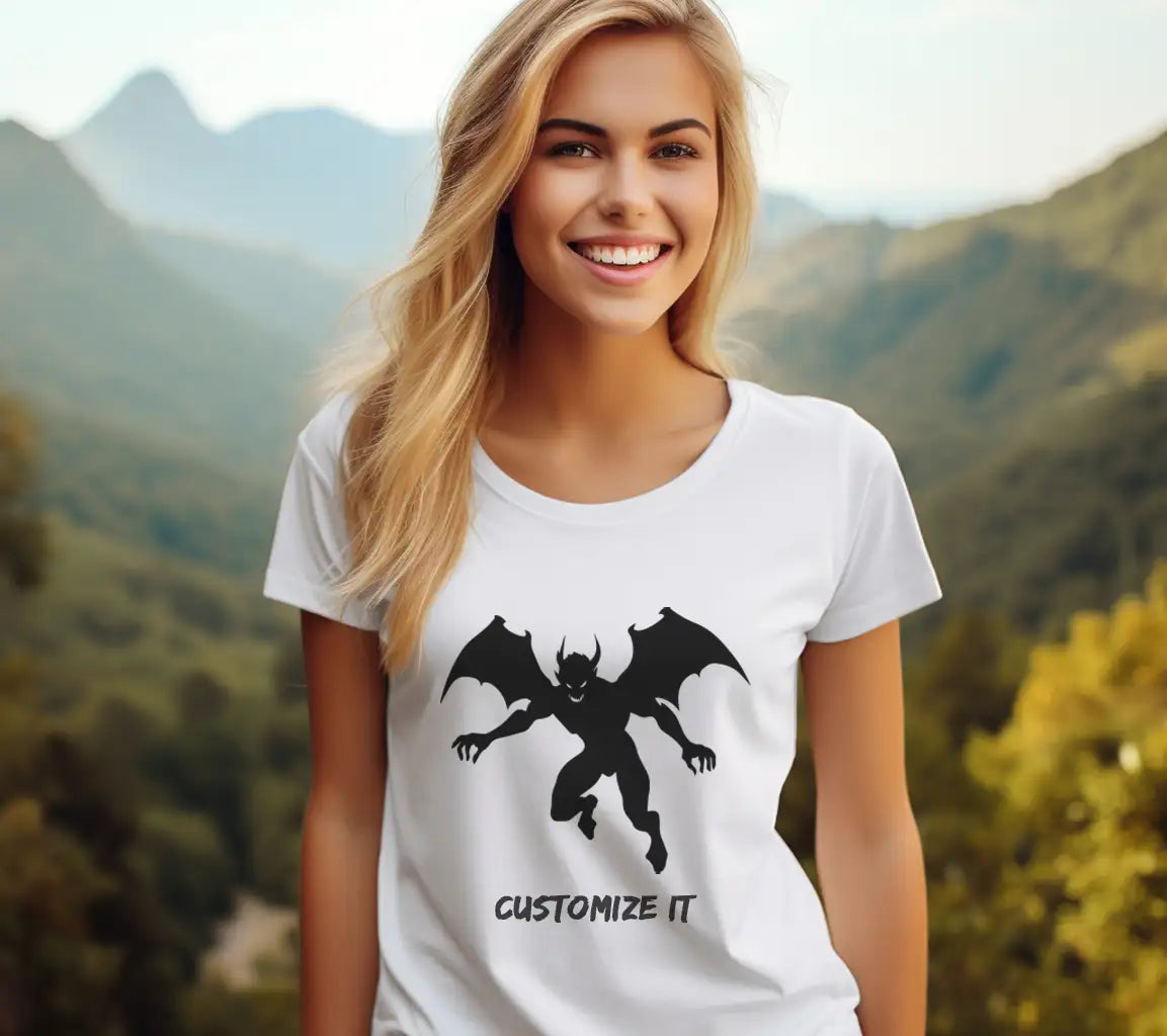 Demoness with Wings and Horns Silhouette SVG - White Background SVG