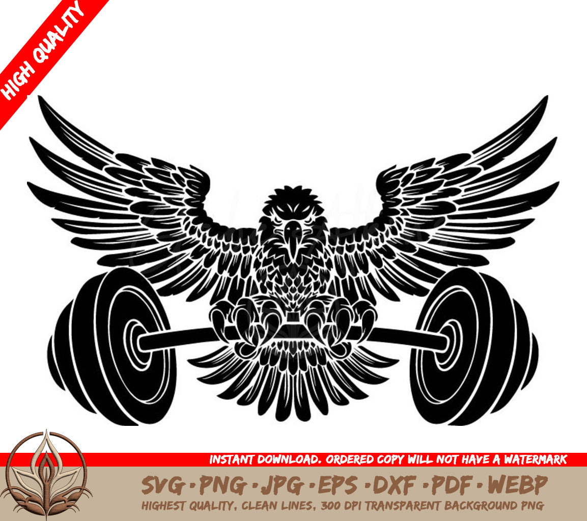 Bald Eagle Hawk Weightlifting Gym Fitness Mascot Holding a Barbell SVG 