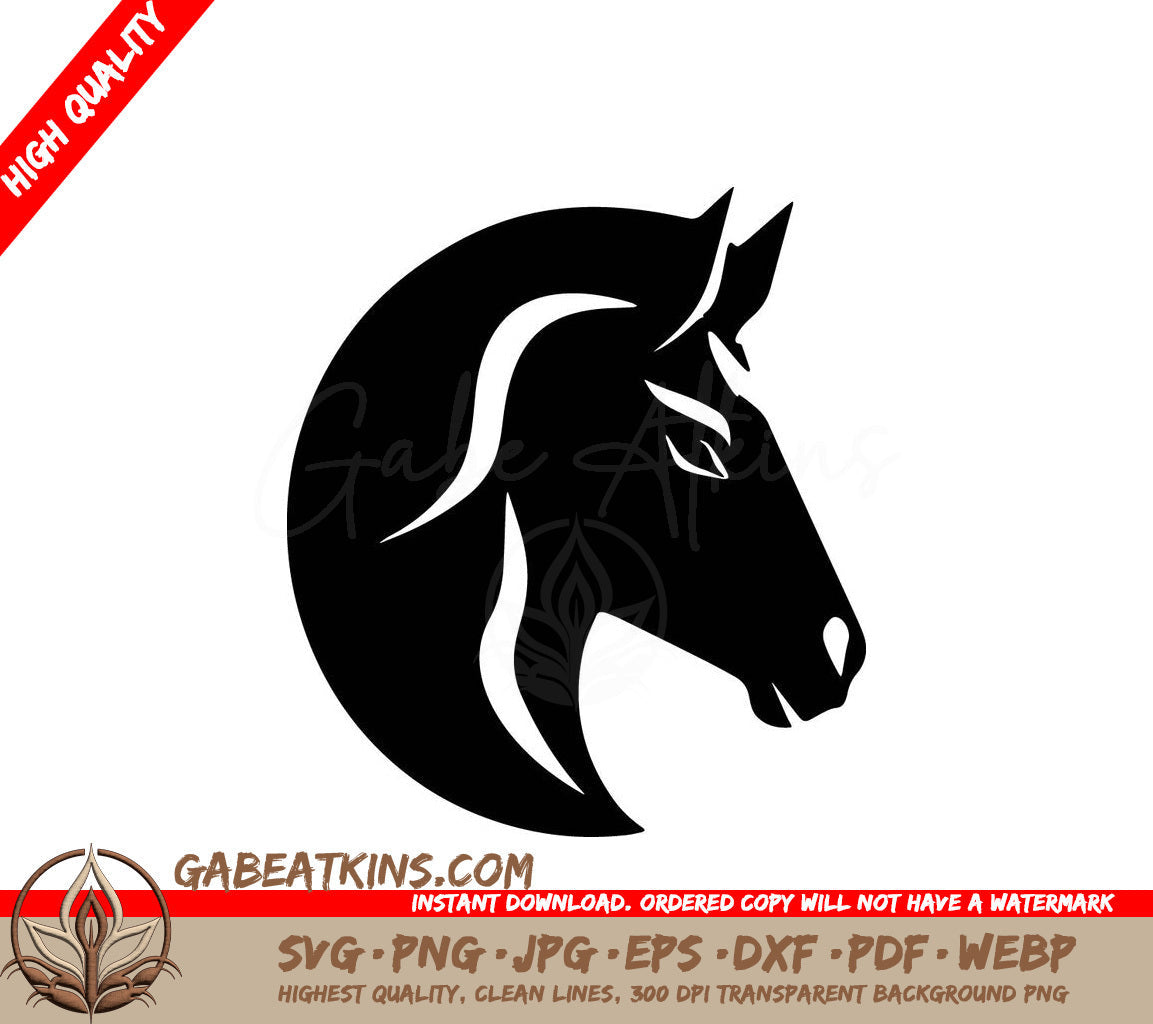  A Horses Head SVG - A basic horse drawing with minimal details using only black and white colors Vector Illustration SVG