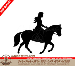 A Silhouette Of A Woman Riding A Horse On A White Background SVG - A girl on horseback Icon on White Background Simple Vector Illustration SVG