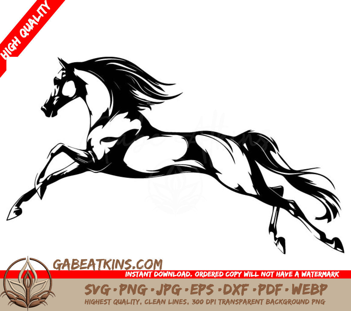  A Horse Running On Its Hind Legs SVG - A horse rushes forward black and white vector illustration SVG
