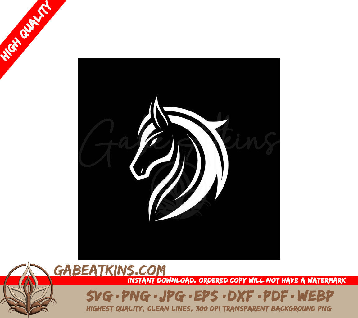 A White Horse Head On A Black Background SVG - A stylized white horse head logo design against a dark blue background Subtle use of negative space to create a horse outline SVG