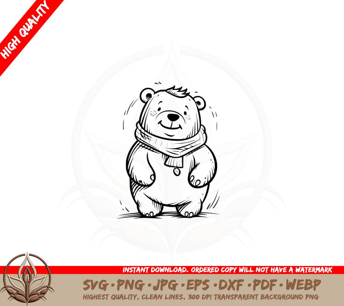 Adorable Bear Wearing Scarf SVG PNG JPG AI PDF DXF EPS and WebP Digital Download 