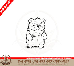 Adorable Bear with Scarf SVG PNG JPG AI PDF DXF EPS and WebP Digital Download 