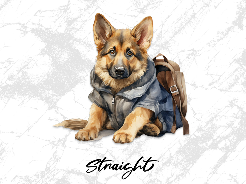 German Shepherd Puppy 20oz Tumbler Wrap Sublimation Design PNG Featuring a German Shepherd Puppy Ready For an Adventure