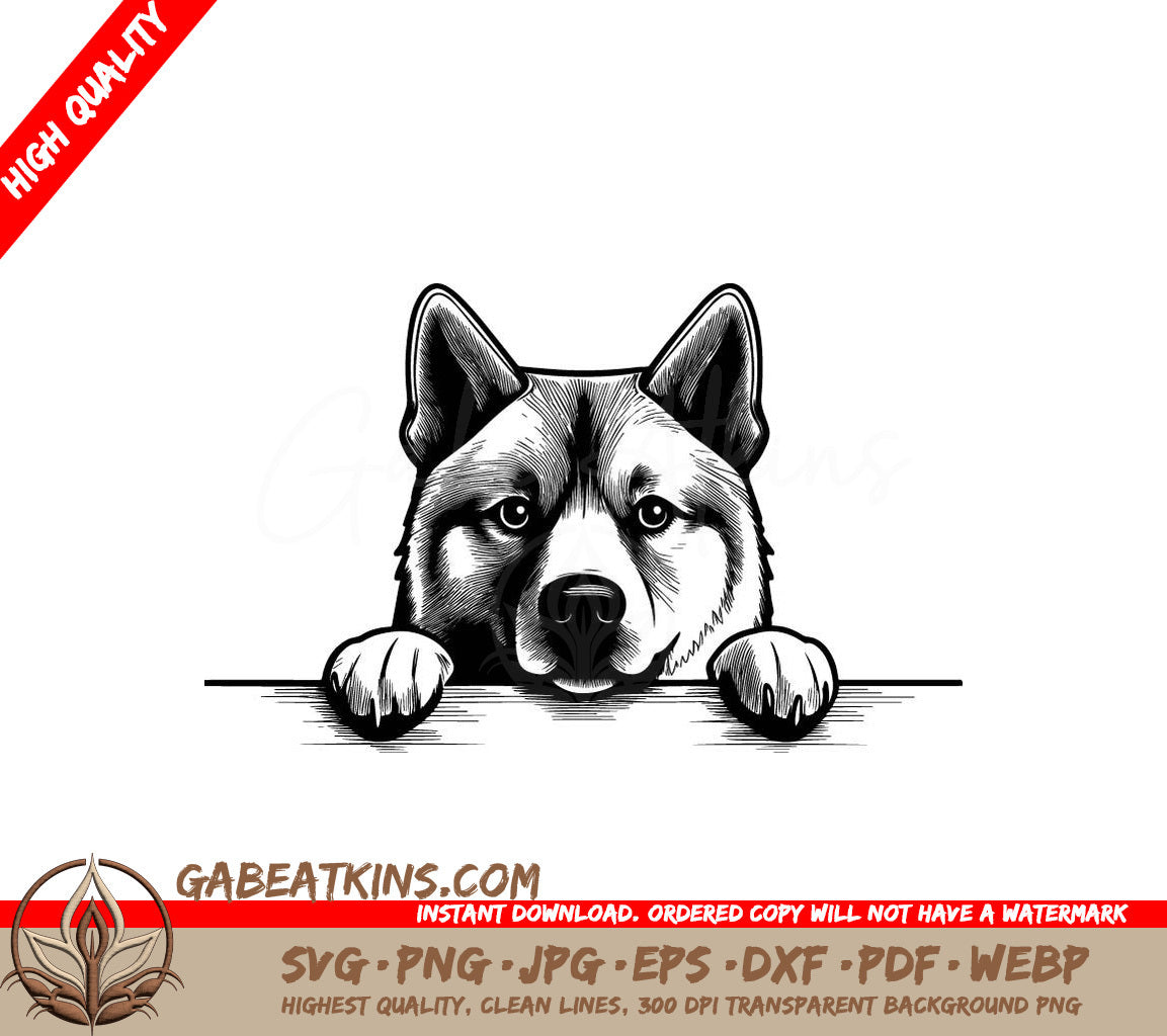  Husky Dog Peeking Over Table SVG - Akita Paws SVG