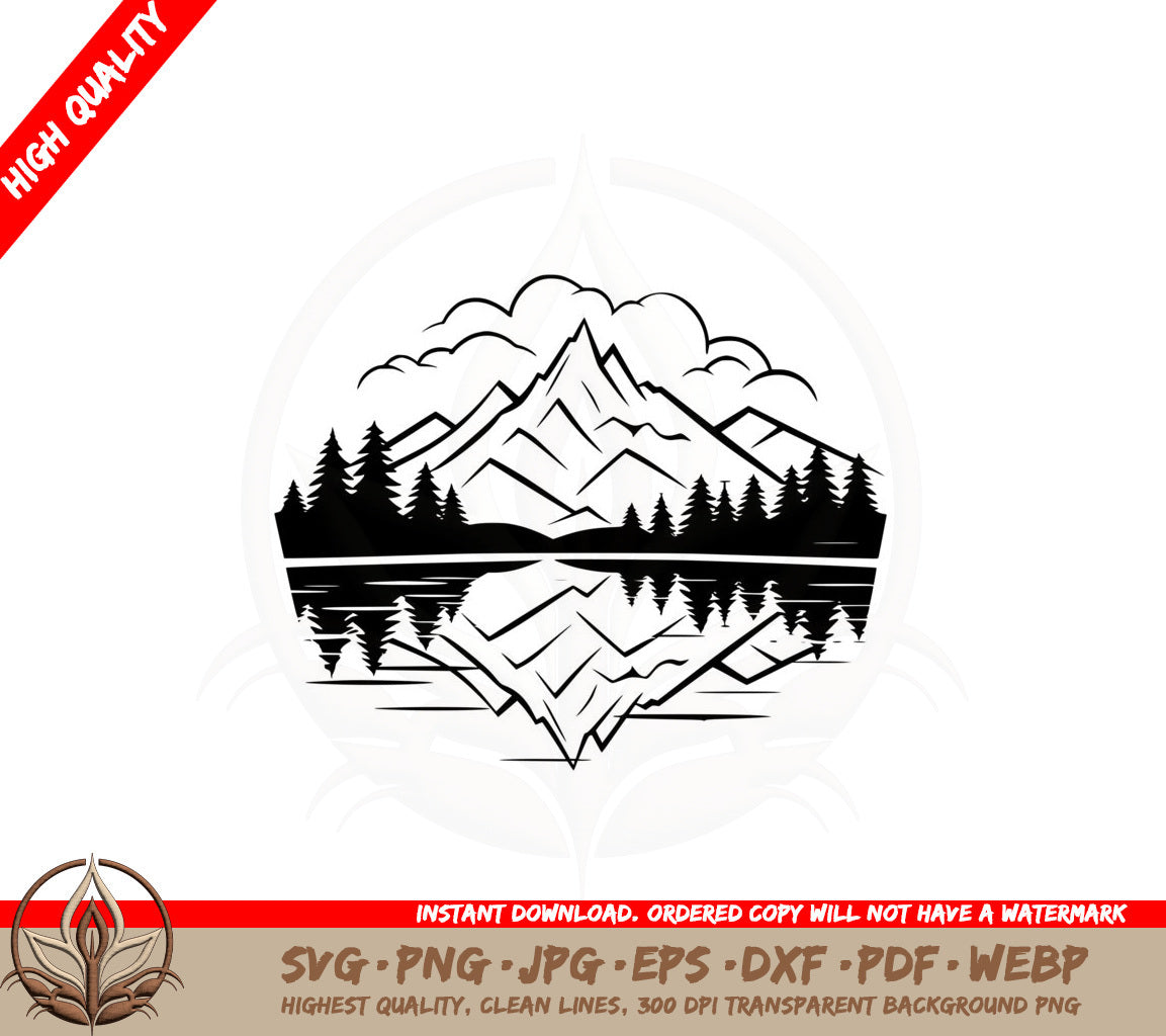 Alpine Peaceful Reflection - SVG PNG JPG AI PDF DXF EPS and WebP Digital Cut File 