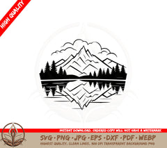 Alpine Peaceful Reflection - SVG PNG JPG AI PDF DXF EPS and WebP Digital Cut File 