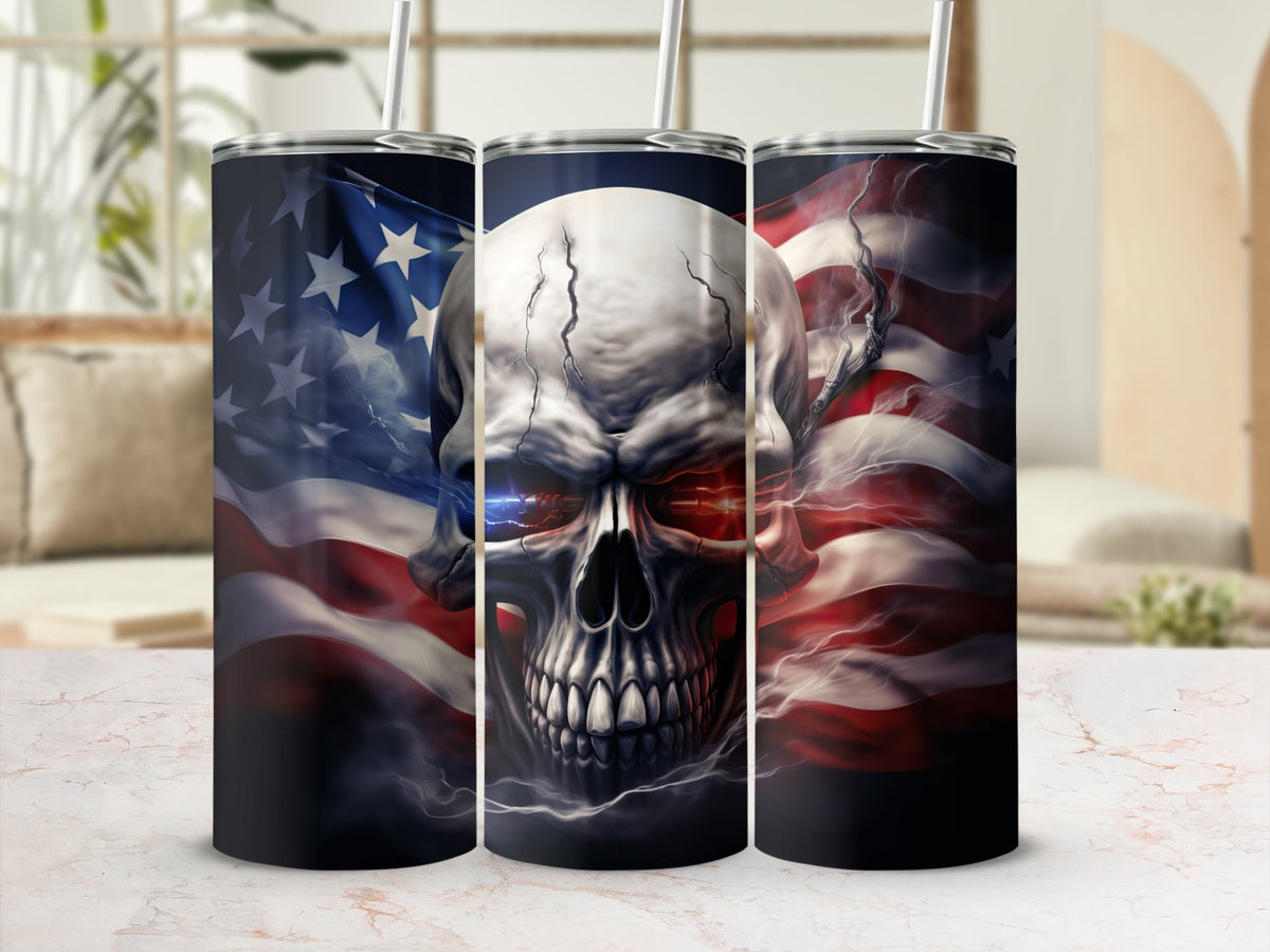 American Flag Patriotic Skull 20oz Tumbler Design | Sublimation Wrap with Lightning Effect | Electric Military Skull Flag Tumbler Graphic | Tumbler Wrap | 20oz tumbler wrap, 3D effect, 3D Skull, aesthetic charm, American Flag, high-quality print, inspiring design, memorable design, national pride, new arrival, patriotic spirit, PNG file, Skulls, Skulls Tumbler Wrap, straight format, sublimation design, tapered format, tumbler upgrade, valor, vibrant colors, Vision of Valor, visionary strength, visually stim