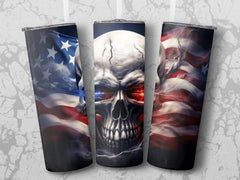 American Flag Patriotic Skull 20oz Tumbler Design | Sublimation Wrap with Lightning Effect | Electric Military Skull Flag Tumbler Graphic - Gabe Atkins Designs