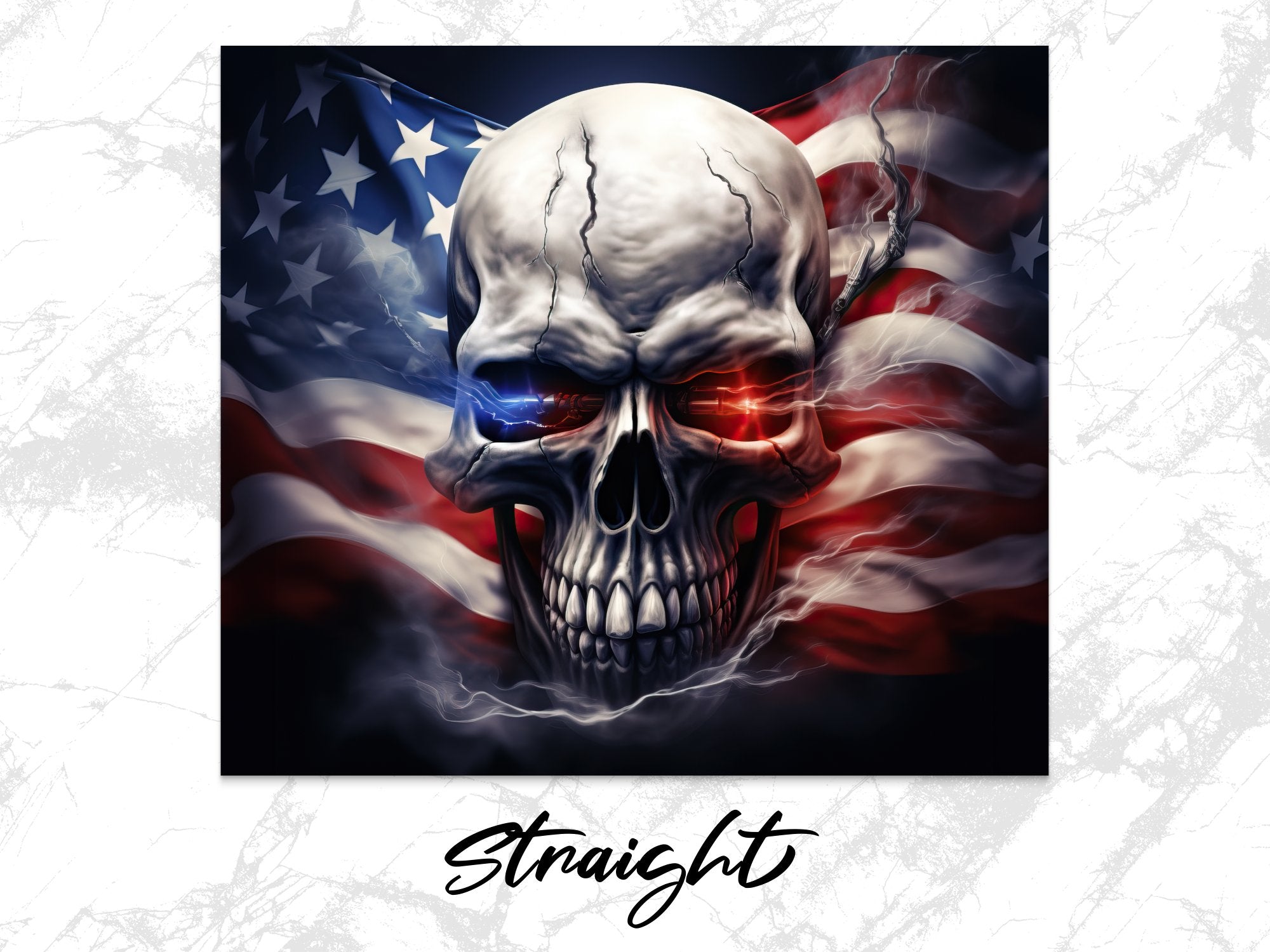 American Flag Patriotic Skull 20oz Tumbler Design | Sublimation Wrap with Lightning Effect | Electric Military Skull Flag Tumbler Graphic - Gabe Atkins Designs