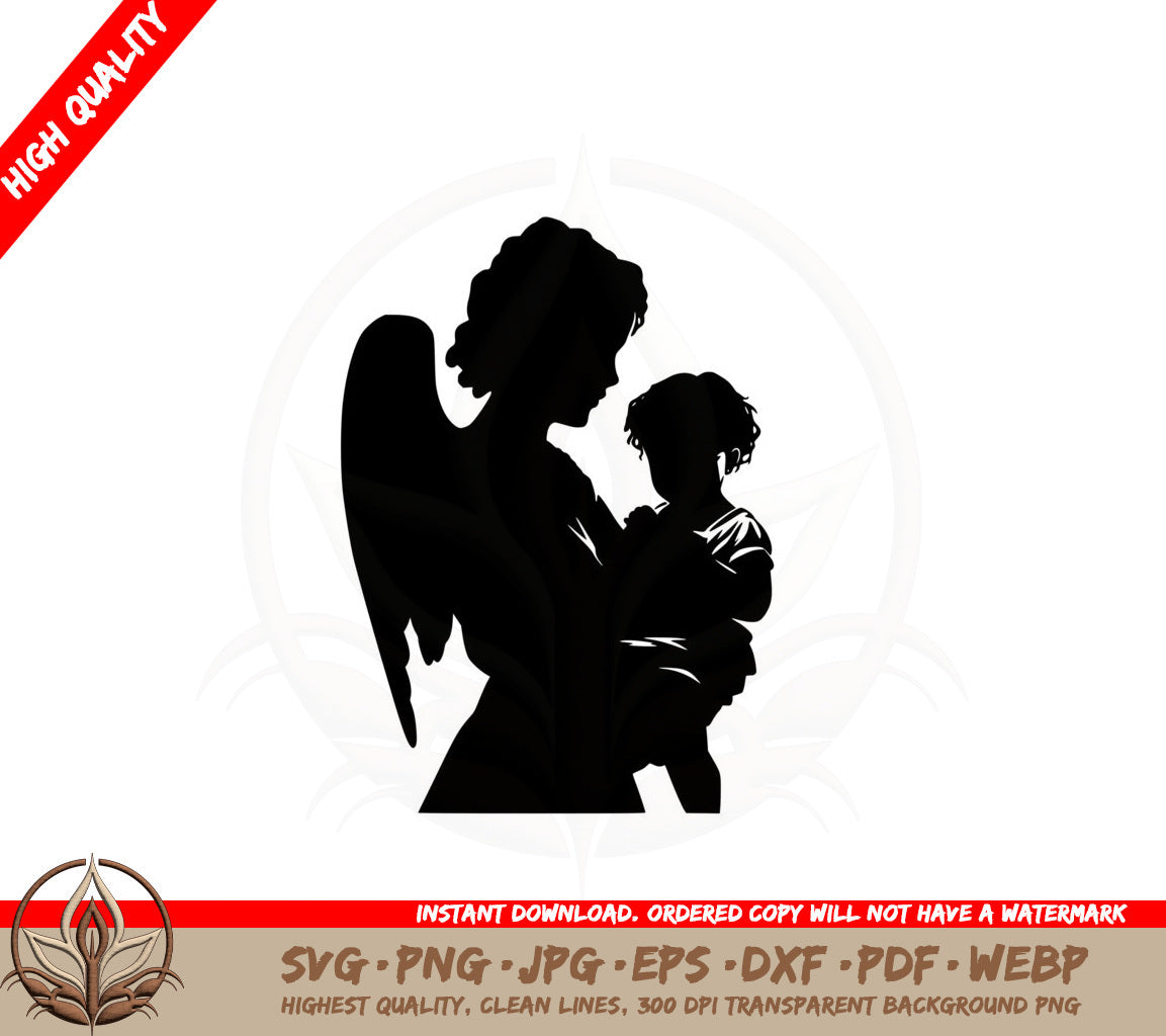 Angel Holding Child SVG Cut File  Angel Holding Baby SVG  Angel Wings SVG  