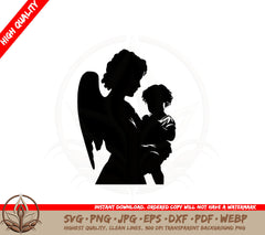 Angel Holding Child SVG Cut File  Angel Holding Baby SVG  Angel Wings SVG  
