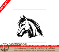  A Horses Head SVG - Athletic horse face Vector illustration in black and white SVG