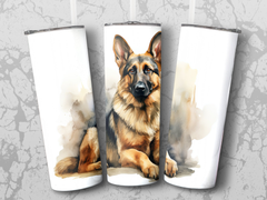 Attentive German Shepherd Watercolor Tumbler Wrap Sublimation | 20oz T | Attentive German Shepherd Watercolor Tumbler Wrap Sublimation