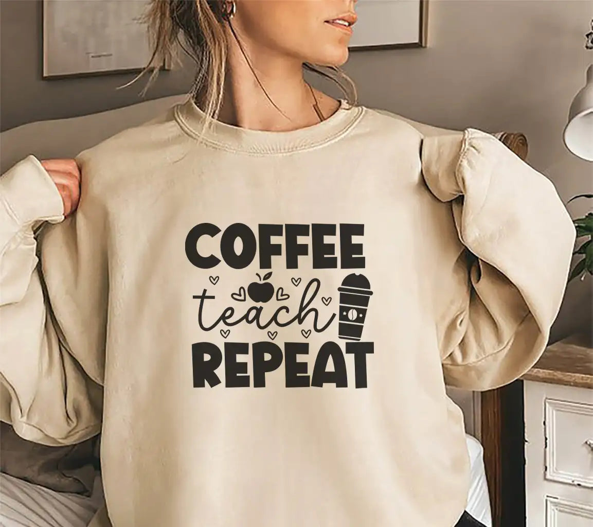 Coffee Teach Repeat SVG - Back to School Apple & Coffee Cup Design SVG