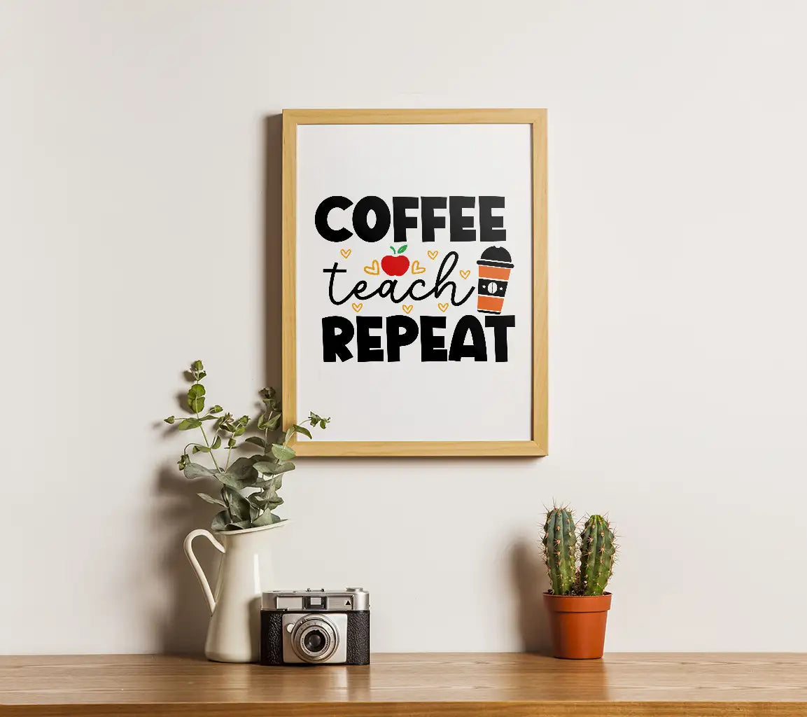 Coffee Teach Repeat SVG - Back to School Apple & Coffee Cup Design SVG