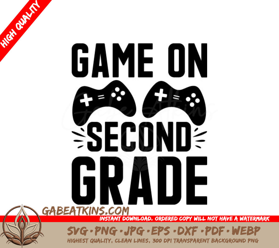 Game On Second Grade SVG -  T-Shirt Design with Controllers SVG