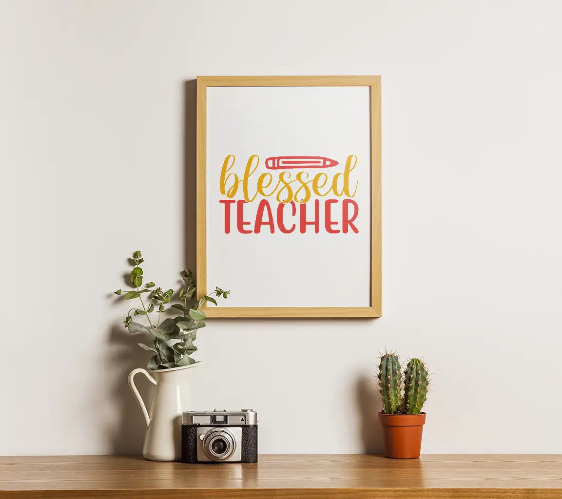 Blessed Teacher SVG - Yellow & Red Design with Pencil - Back to School Graphics SVG