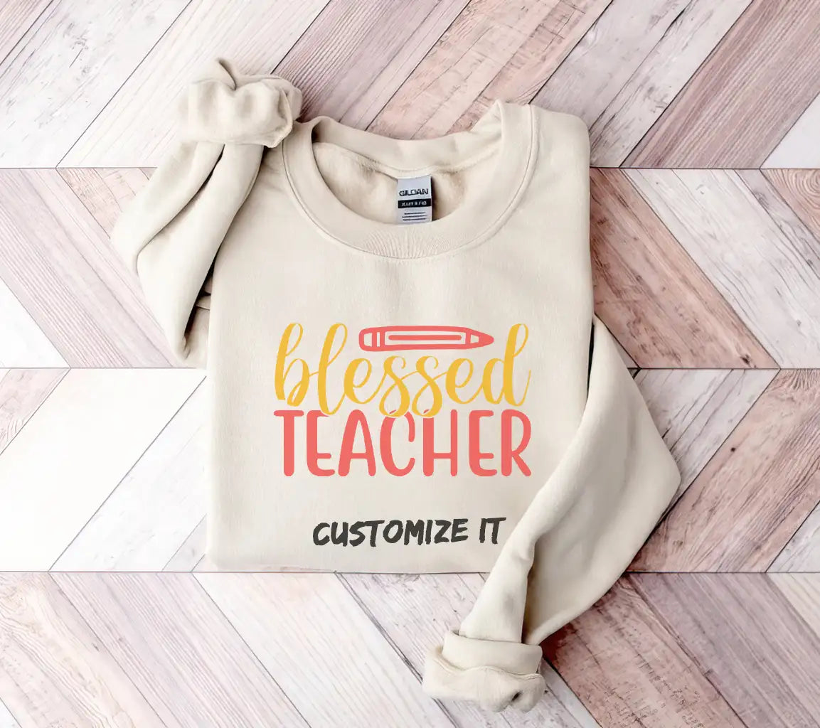 Blessed Teacher SVG - Yellow & Red Design with Pencil - Back to School Graphics SVG