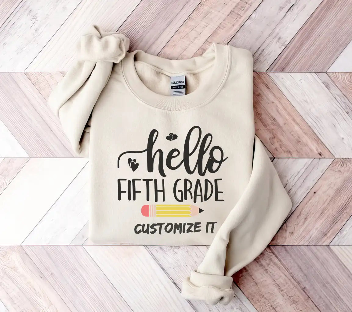 Hello Fifth Grade SVG - Back to School Design with Pencil & Hearts SVG