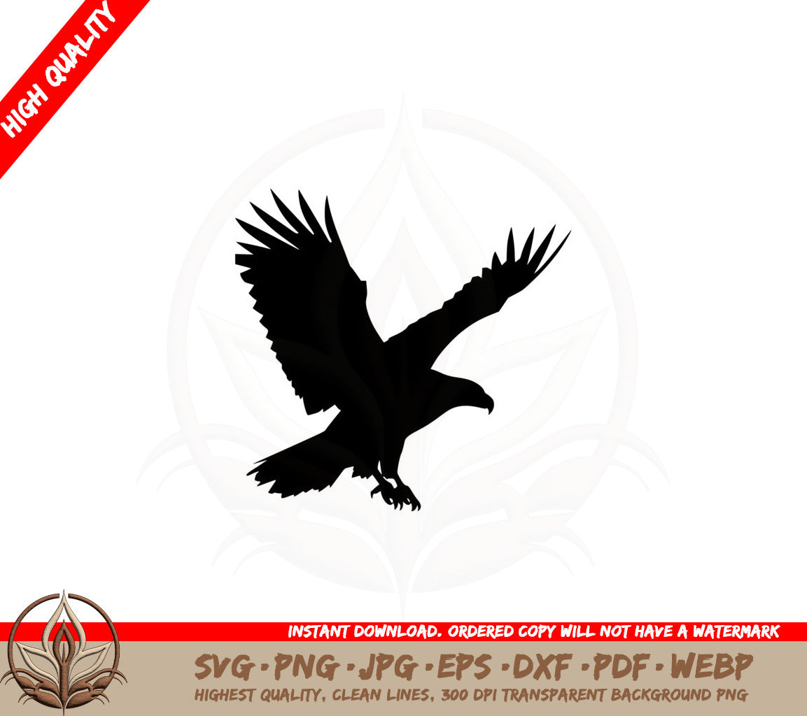 Bald Eagle in Flight Silhouette SVG PNG JPG AI PDF DXF EPS and WebP Digital Download 