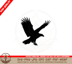 Bald Eagle in Flight Silhouette SVG PNG JPG AI PDF DXF EPS and WebP Digital Download 