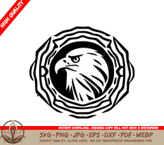 A Black And White Image Of An Eagle In A Circle