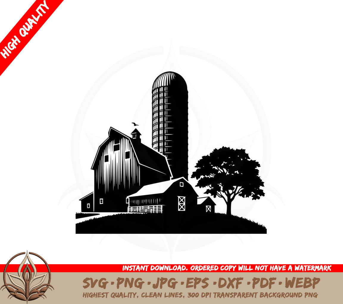 Barn and Silo SVG Cut File  Farm Scene SVG  