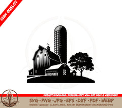 Barn and Silo SVG Cut File  Farm Scene SVG  