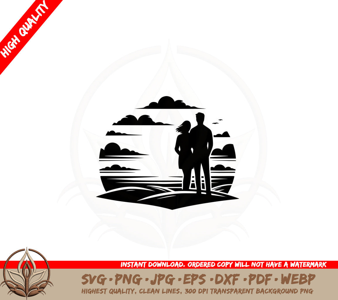 Beach Sunrise Love SVG Cut File Design Download 