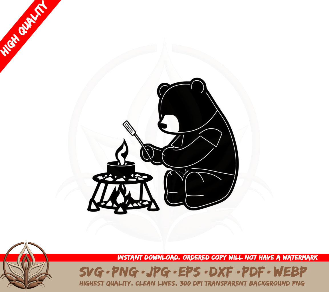 Bear Roasting Marshmallows at Campfire SVG PNG JPG AI PDF DXF EPS WebP Digital Download 