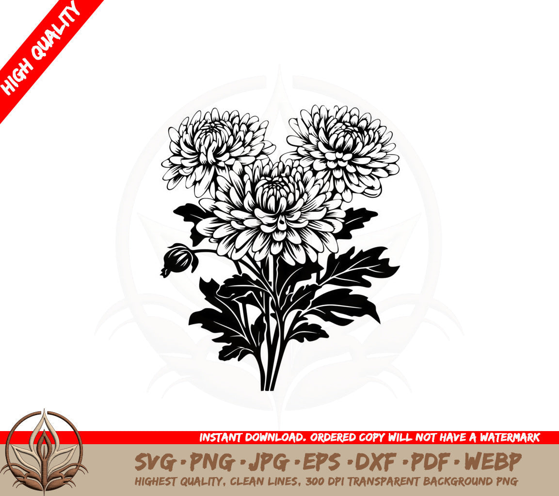 Beautiful Garden Chrysanthemum SVG Cut File  Digital Download 