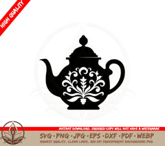 Beautiful Teapot SVG - Digital Download Cut File for Cricut Silhouette and more - PNG JPG AI PDF DXF EPS WebP 