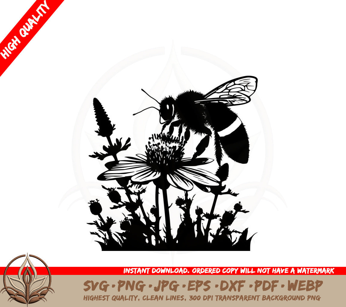 Bee Pollinating Flower SVG Cut File  Instant Download 