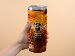 Intricate 3D Bee on a Flower 20 Oz Skinny Tumbler Wrap | Seamless Design Wrap | Instant Download - Gabe Atkins Designs