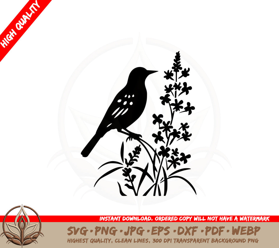 Bird on Blooming Plant SVG PNG JPG AI PDF DXF EPS and WebP Digital Download 