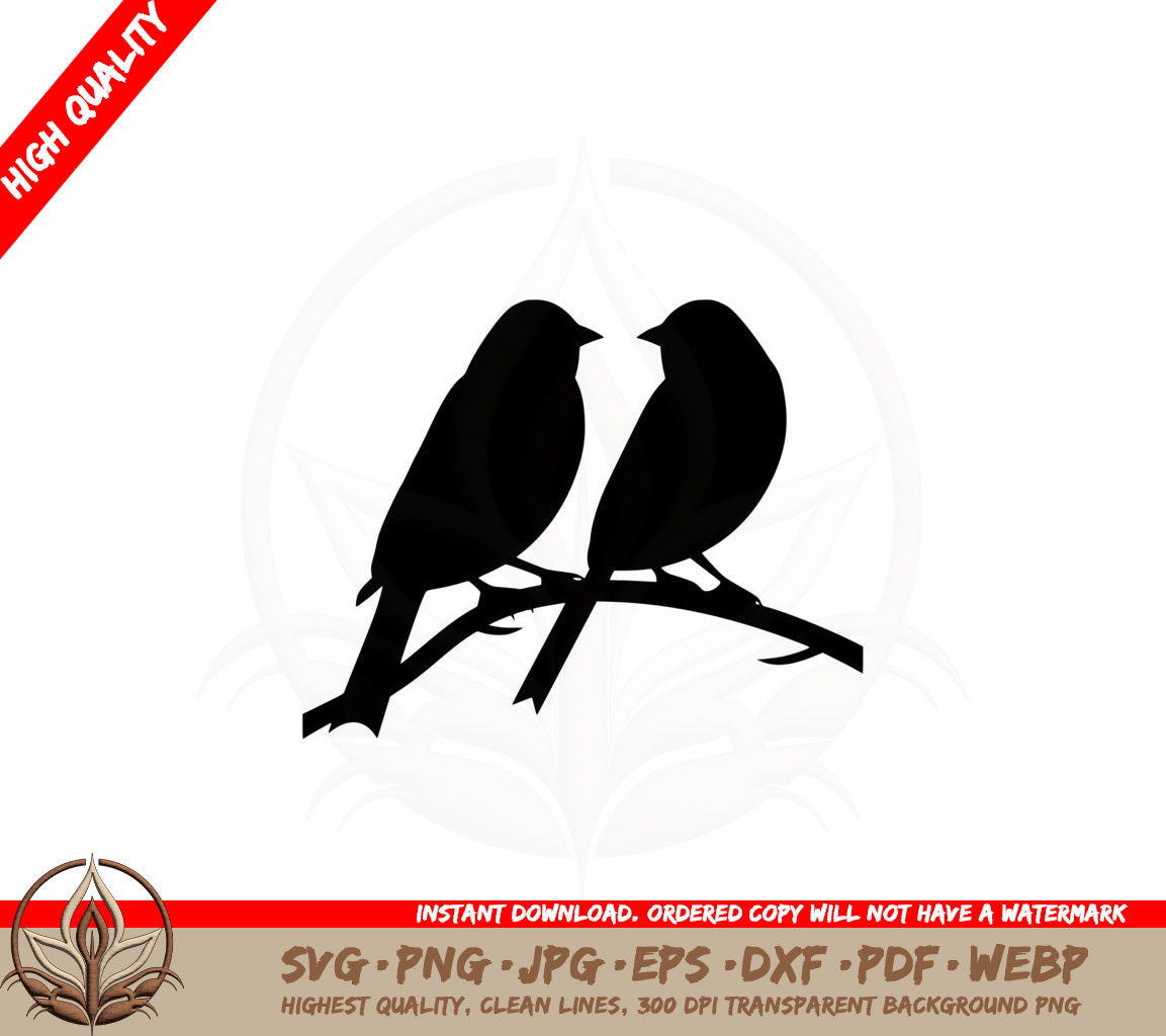 Birds Perched on Branch SVG PNG JPG AI PDF DXF EPS and WebP Digital Download 