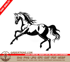  A Horse On A White Background SVG - Black flat stylized horse galloping forward vector illustration white background SVG