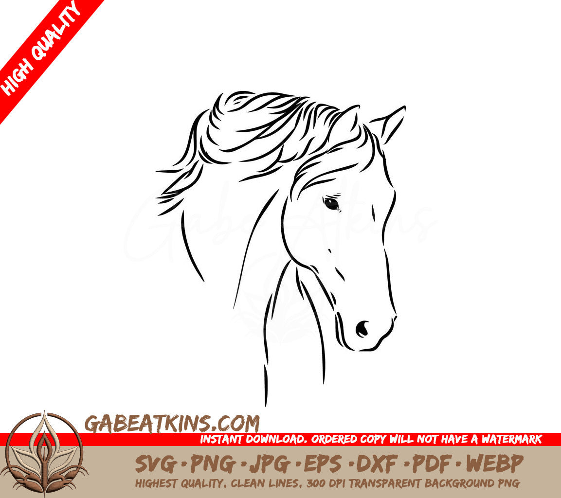  A Horses Head SVG - Black outline drawing isolated on white background womens dress vector sketch illustration SVG