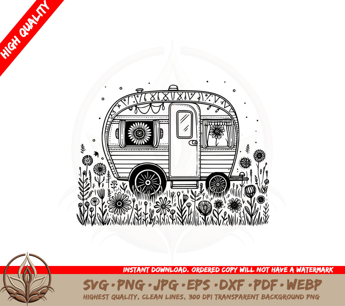 Blooming Caravan Hideaway SVG Cut File 