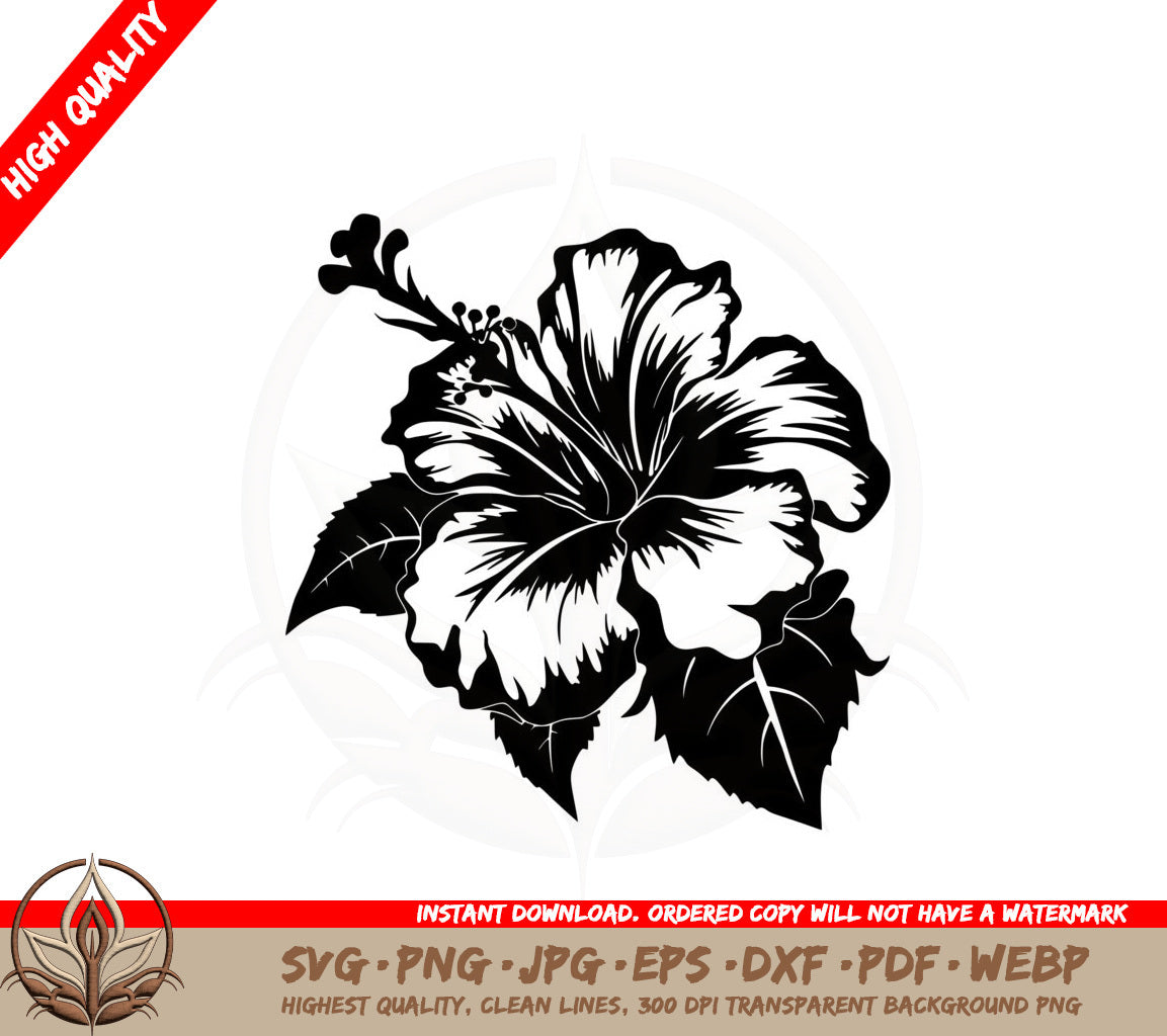 Blooming Hibiscus Flower SVG PNG JPG AI PDF DXF EPS and WebP Digital Download 
