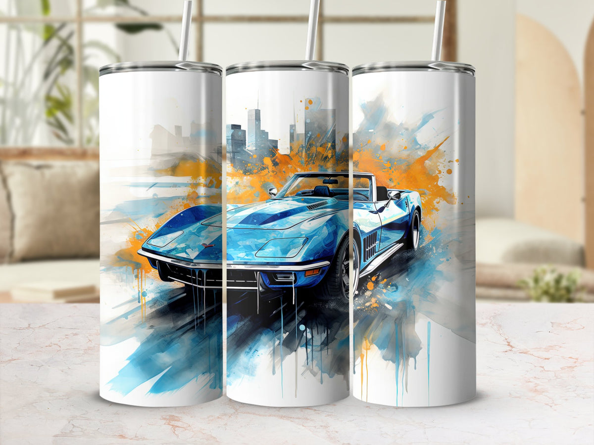 Blue Convertible Corvette Cityscape Watercolor Tumbler Wrap | 20oz Tumbler Wrap Sublimation Design PNG | Tumbler Wrap | 20oz_Tumbler_Wrap, corvette tumbler wrap, Digital_Download, Flare_Wrap, Modern_Wrap, Muscle Cars, Pink Tumbler Wrap, Street_Style, sublimation design, Sublimation_Art, Trendy_Tumbler, tumbler design, tumbler wrap, tumbler wrap png, Tumbler_Design | Gabe Atkins Designs