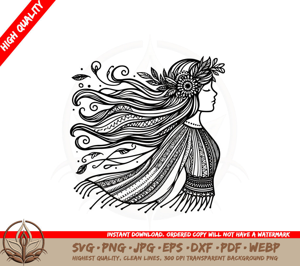 A Woman With Long Hair SVG - Boho Beauty SVG